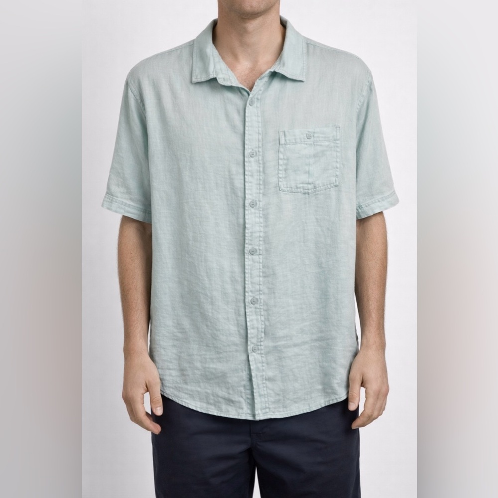 Patrick James Light Blue 100% Linen Button Up Down Short Sleeve Shirt Men's XXL